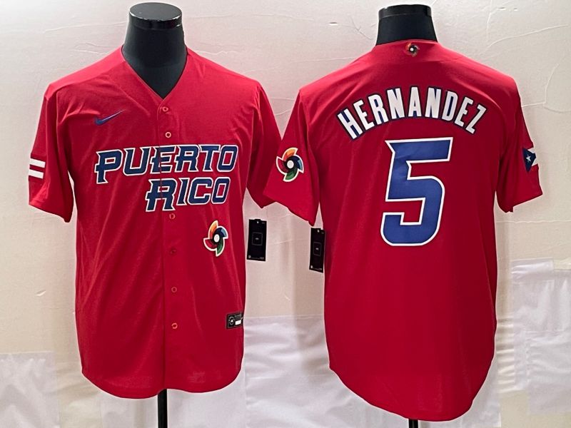 Men 2023 World Cub Puerto Rico 5 Hernandez Red Nike MLB Jersey9